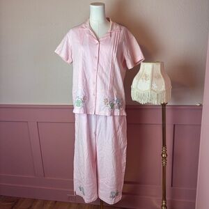 Bobbie Brooks vtg garden cottage grandmacore top bottom set pink cotton sequins